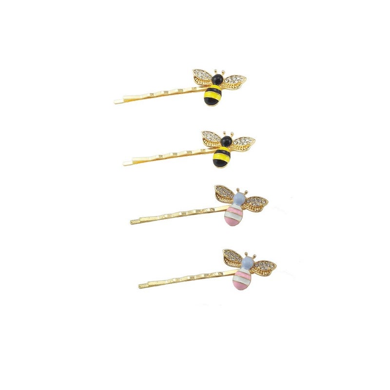 yueton Pack of 4 Women Honeybee Metal Hairpin Bee Crystal Hair Side Clip Barrette Bobby Pin Hairpin Hair Accessories - Image 1
